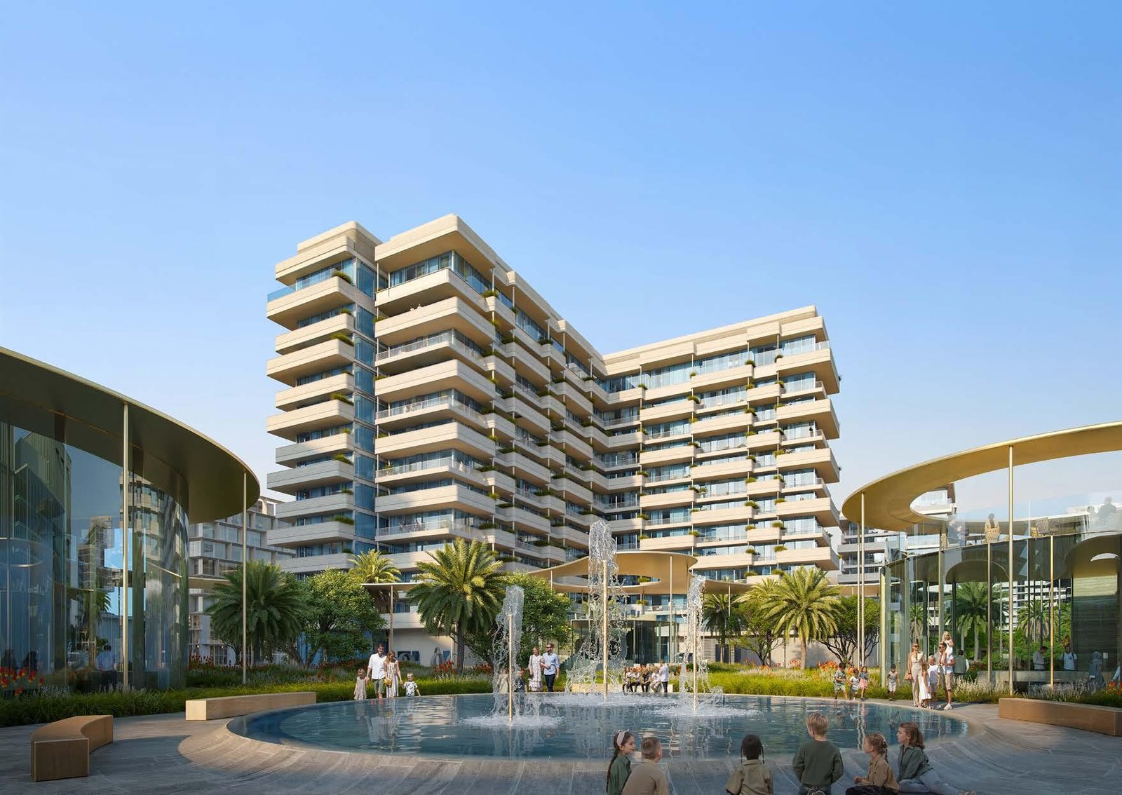 Juman residential buildings at the Marina District, Luluat Al Raha, overlooking the Al Raha Beach waterfront